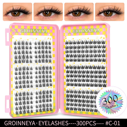 Blushimmer GROINNEYA eyelash clusters, 320 pcs, natural eyelash extension, mixed volume tray with cluster lashes for volume enhancement