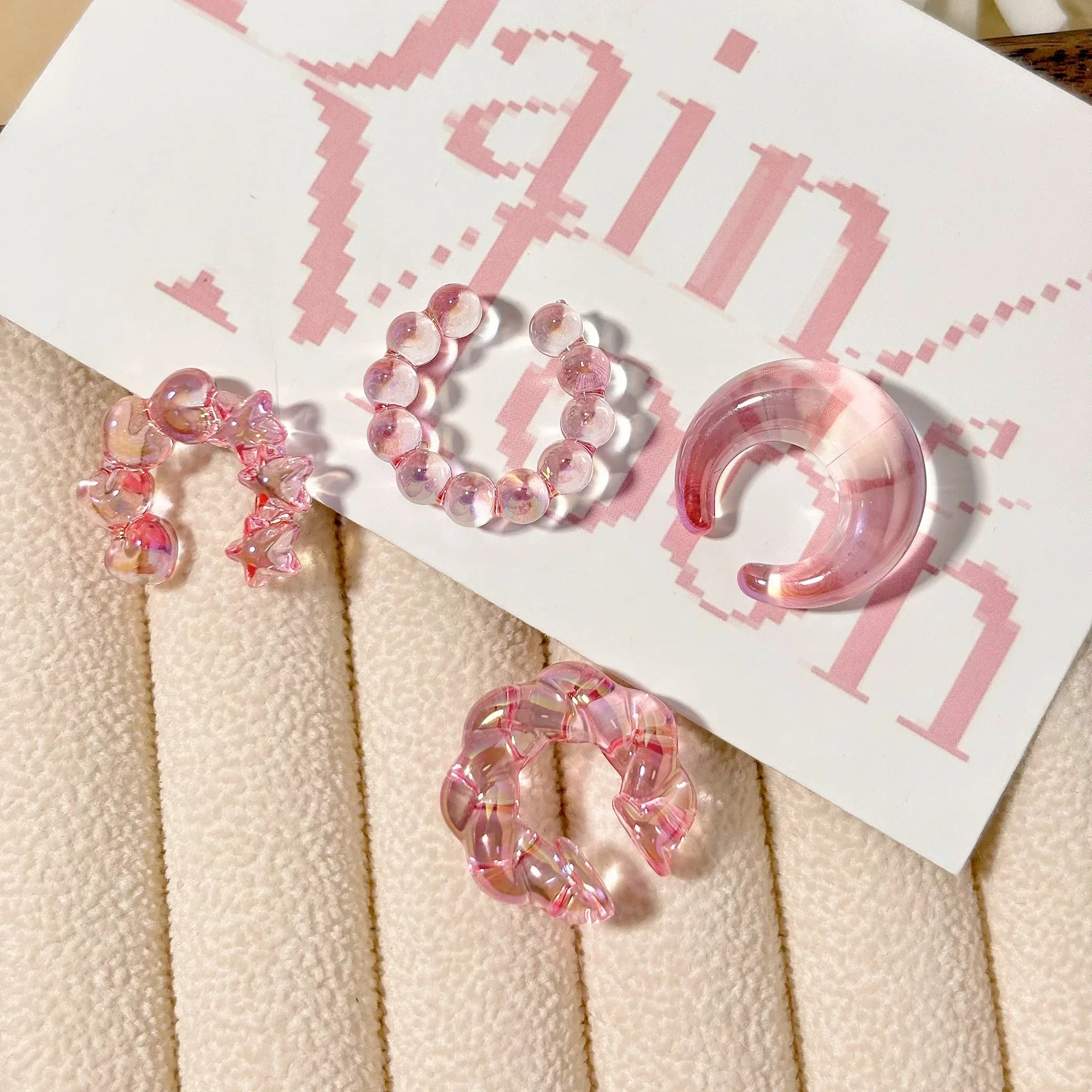 4PCS C-ring No Ear Hole Clip Earrings Ear Bone Clips Transparent Colorful Dopamine Simple High-end Earring Set Jewelry Wholesale