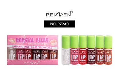Six-piece Blushimmer glass mirror lip gloss set with hydrating, lightweight, shimmering peach and cherry pink shades.