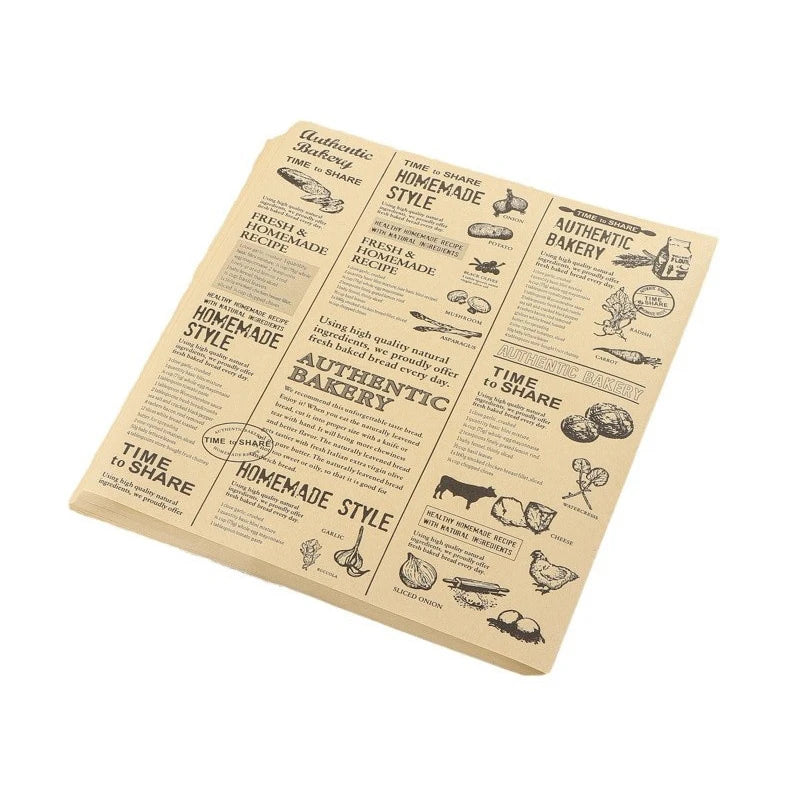 10/20/50Sheets Food Wrapping Paper Newspaper Design Sandwich Burger Fries Fried Food Wrapping Paper Plate Mat Oil Waxed Paper