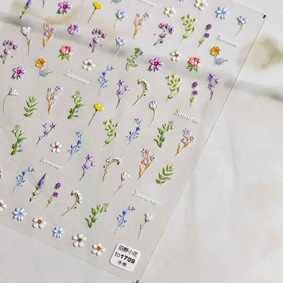 Dream Flower Shell Light Nail Art Stickers by Blushimmer, Japanese flower self-adhesive decals for press-on nail decoration.