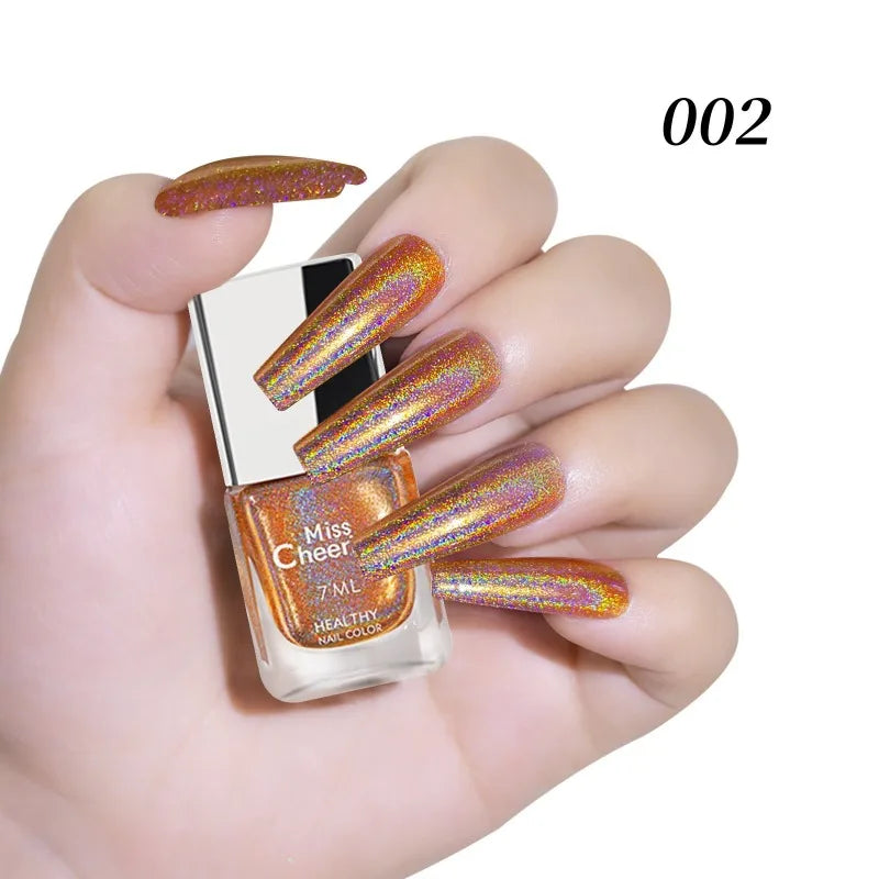 Blushimmer rainbow sparkle holographic nail polish bottle with multichrome laser glitter, quick-dry salon professional nail art lacquer