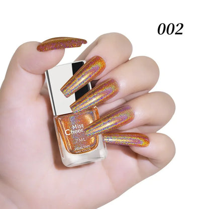 Blushimmer rainbow sparkle holographic nail polish bottle with multichrome laser glitter, quick-dry salon professional nail art lacquer