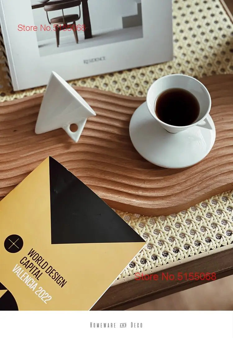 Artistic Creative Cone Espresso Coffee Mug And Tray Set Black Coffee Cup Demitasse For Cafe Bone China ESPRESSO SHOT Tea Tumbler