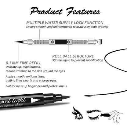 Blushimmer double-ended waterproof liquid eyeliner with eye stamp, felt tip, long-lasting, smudge-proof black makeup for women