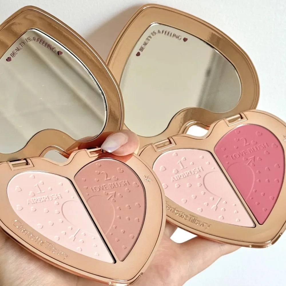 Blushimmer C/T Two Tone Heart Blush compact with natural pink and blush shades, smooth finish, 13g, for radiant makeup looks.