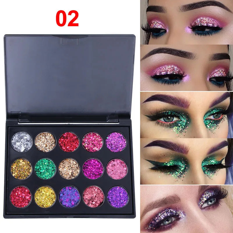Blushimmer CmaaDu 15-color gold scallion powder diamond glitter eyeshadow tray with shimmering, waterproof, easy-to-apply eye makeup.