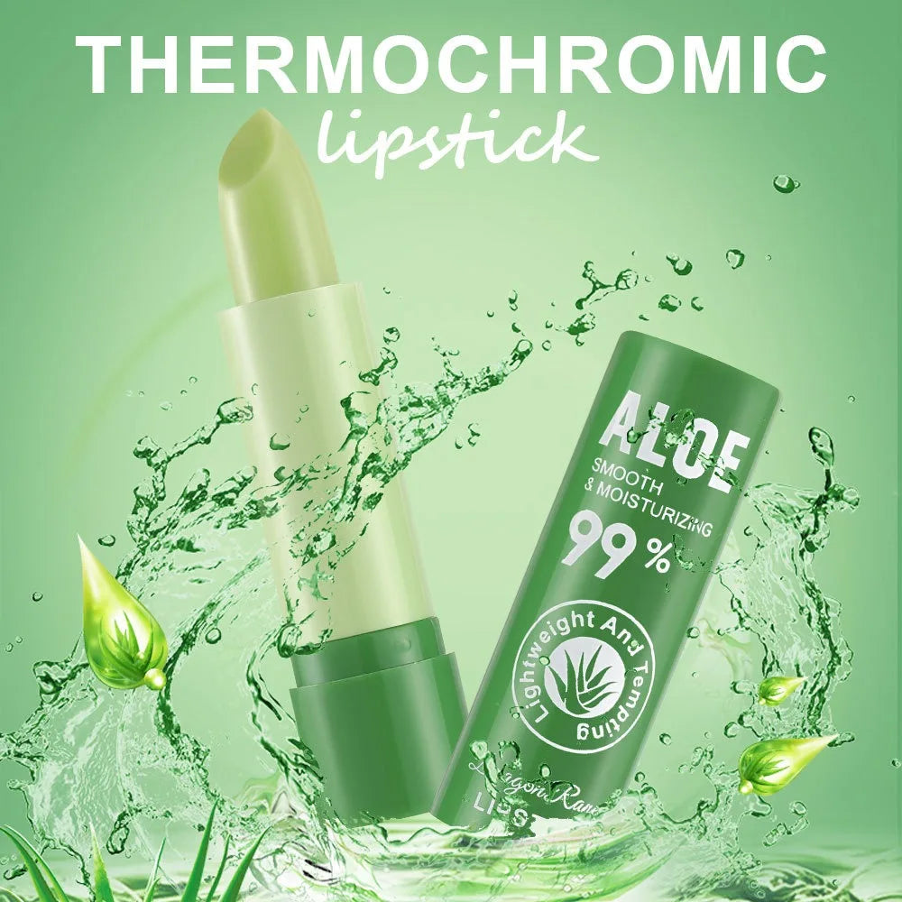 Blushimmer aloe lipstick color-changing lip balm, moisturizing and nourishing, with a watery, hydrating finish for smooth lips.