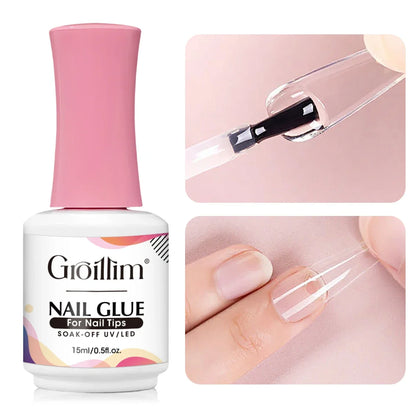 Blushimmer Groillim 15ml nail polish gel with removable LED, long-lasting, quick-drying, non-toxic, alcohol-free formula, shown in the image.