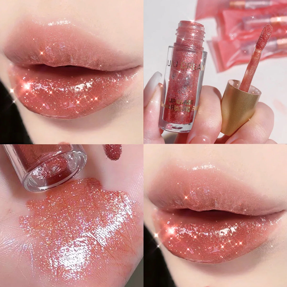 Blushimmer Sweet Sparkling Lip Glaze mirror lip gloss in transparent water gloss with a shiny, light lip shine finish.