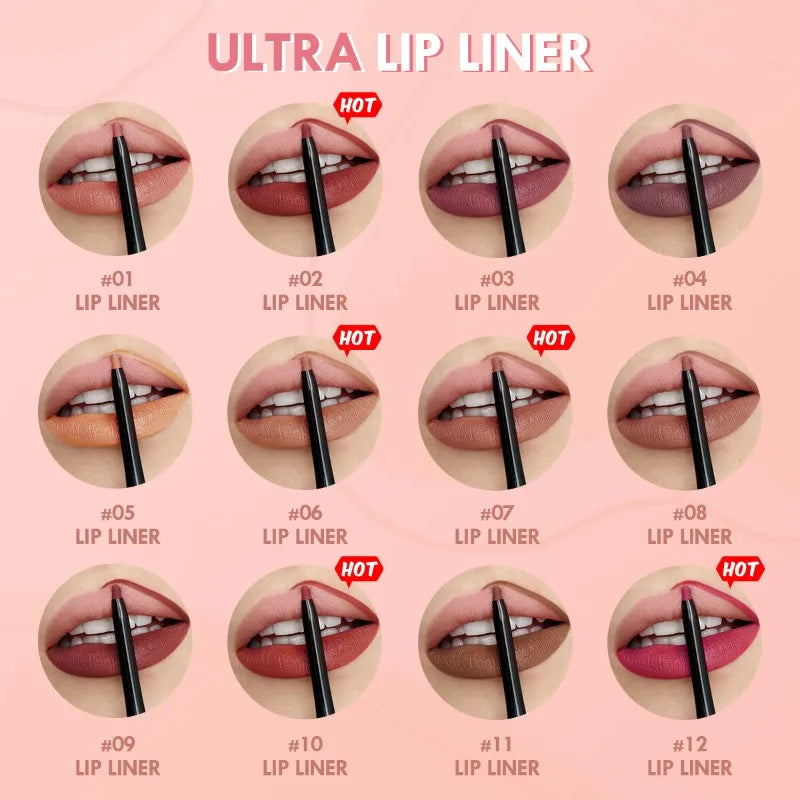 Blushimmer waterproof matte lipliner pencil in vibrant red, with a twist-up design and moisturizing finish for long-lasting lip contouring.