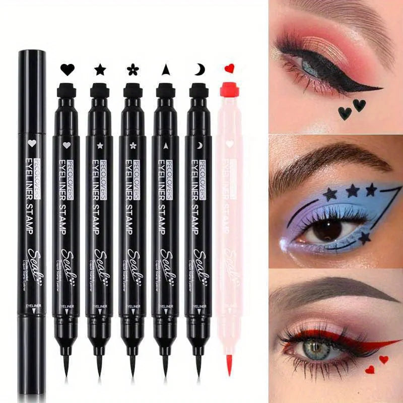 Blushimmer 7 styles eyeliner stamp pen with double-ended liquid eyeliner, waterproof, fast drying, red and black shades, ideal for eye makeup