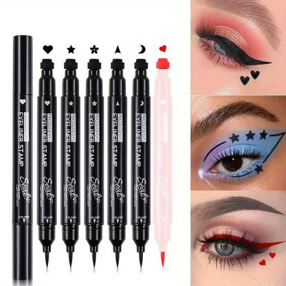 Blushimmer 7 styles eyeliner stamp pen with double-ended liquid eyeliner, waterproof, fast drying, red and black shades, ideal for eye makeup