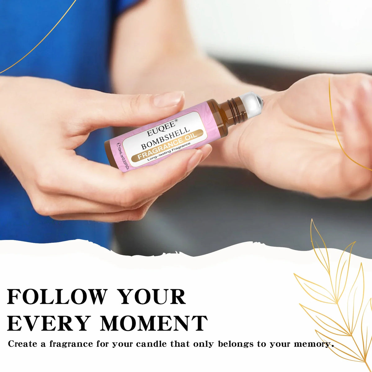 Blushimmer EUQEE 10ml fragrance oil roll-on with long-lasting scent, featuring La Vie Est Belle, CHANCE, J'adore, cotton, strawberry, and mango.