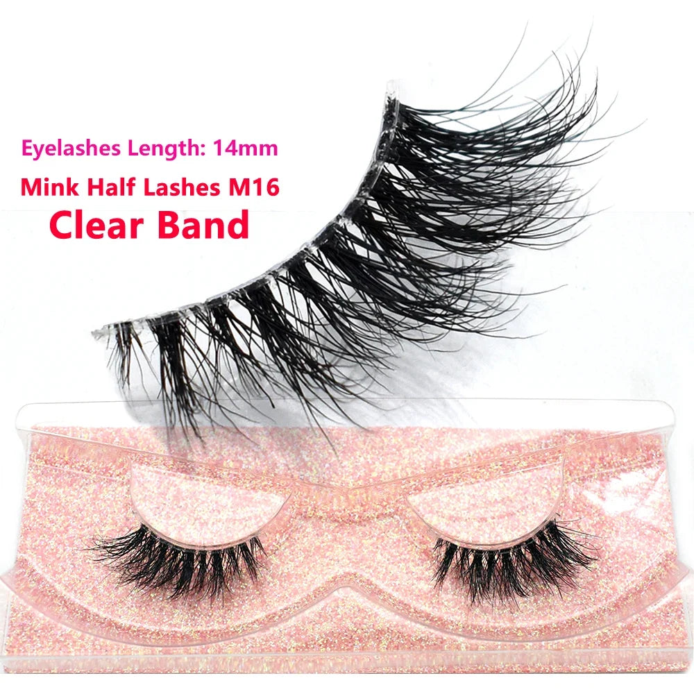 Blushimmer 3D Mink Fluffy Half False Eyelashes with clear band, natural soft lightweight eye strip lashes, reusable short extension
