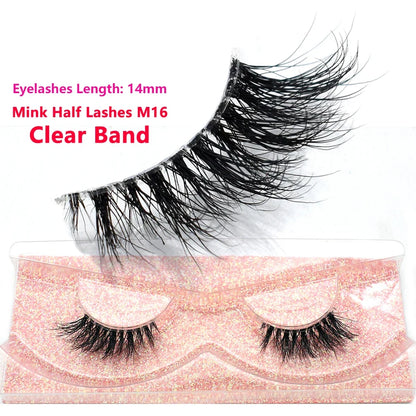 Blushimmer 3D Mink Fluffy Half False Eyelashes with clear band, natural soft lightweight eye strip lashes, reusable short extension