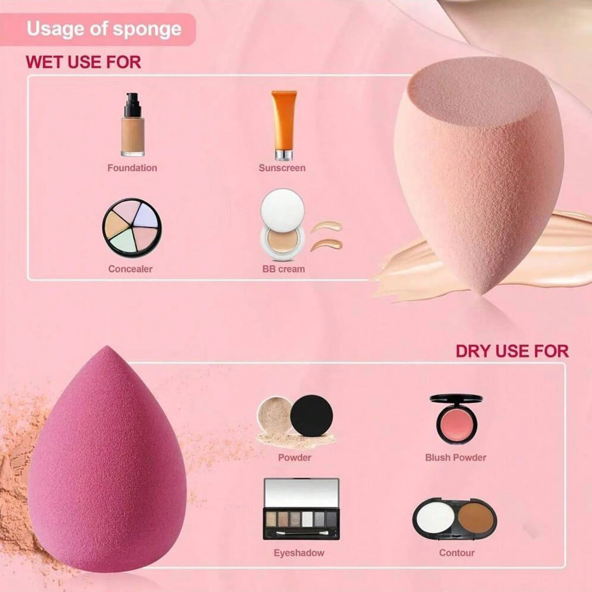 Blushimmer 4-pack makeup sponge puffs for blending foundation, powder, and liquid makeup, with travel-friendly storage.