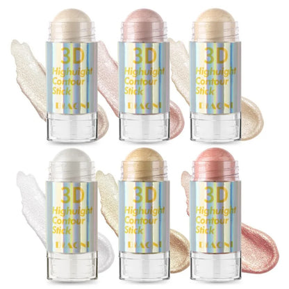 Blushimmer 3D face highlighter stick in 6 colors, with shimmering contour and concealer for radiant makeup application.