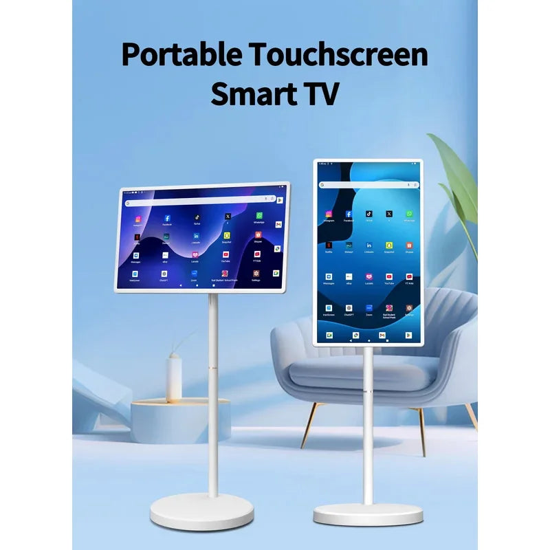 32 Inch Android 15 Smart TV, 6G+128G Floor Stand Tablet with Remote Controller, 2K Camera Video Call, Inbuilt 148W Battery Power