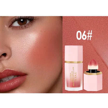 Blushimmer TVLV Velvet Liquid Blush with sponge head, natural matte finish, brightening facial contour makeup in a soft blush tint
