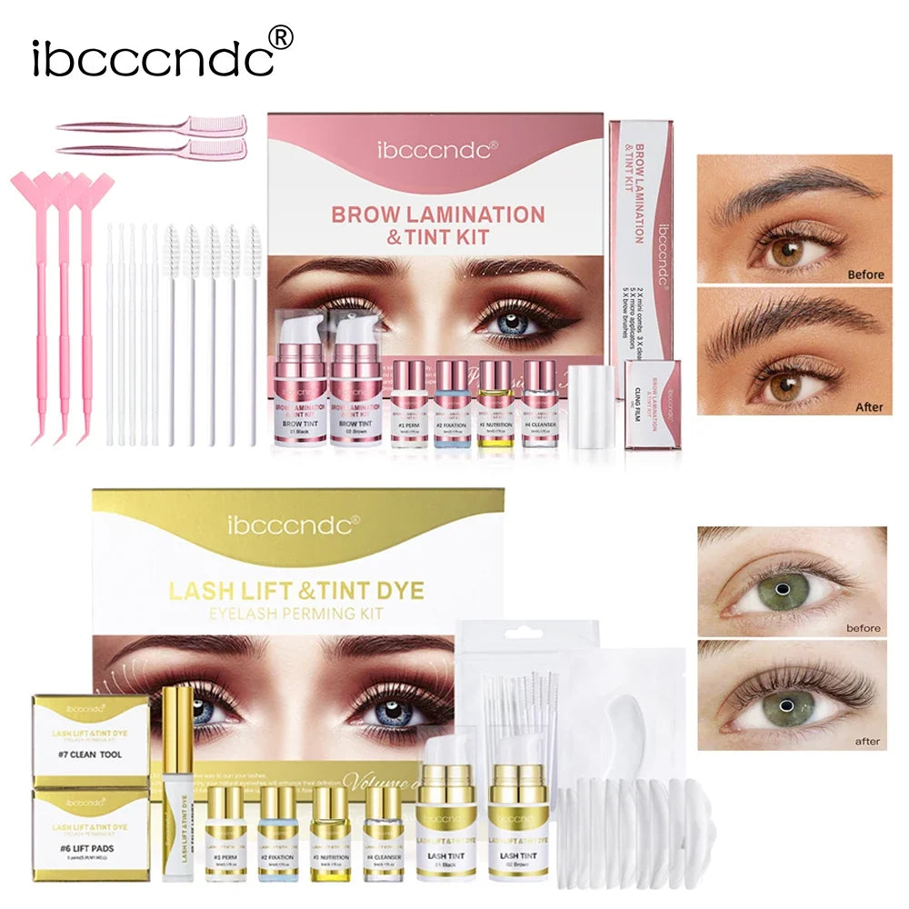 Blushimmer semi-permanent brow and lash lift and tint kit with various applicators and tint bottles for salon use