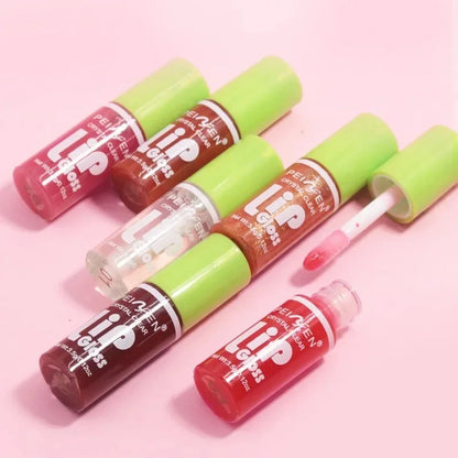 Six transparent moisturizing lip glosses from Blushimmer with hydrating, plumping liquid lipstick and lip glaze for shiny lips.