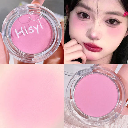 Hisy blush shimmer matte monochrome blush plate with natural color finish, featuring fine micro flash for a subtle, radiant glow.