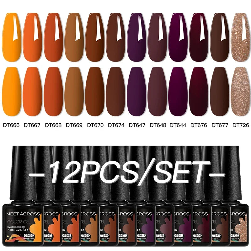 Colorful 12-piece all-season gel nail polish set by Blushimmer, featuring long-lasting, HEMA-free UV and LED nail supplies for women.