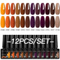 Colorful 12-piece all-season gel nail polish set by Blushimmer, featuring long-lasting, HEMA-free UV and LED nail supplies for women.