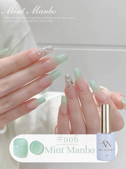 Blushimmer Mianel 12ml Emperor Green cat eye gel nail polish with whitening effect, suitable for salons and DIY nail art.