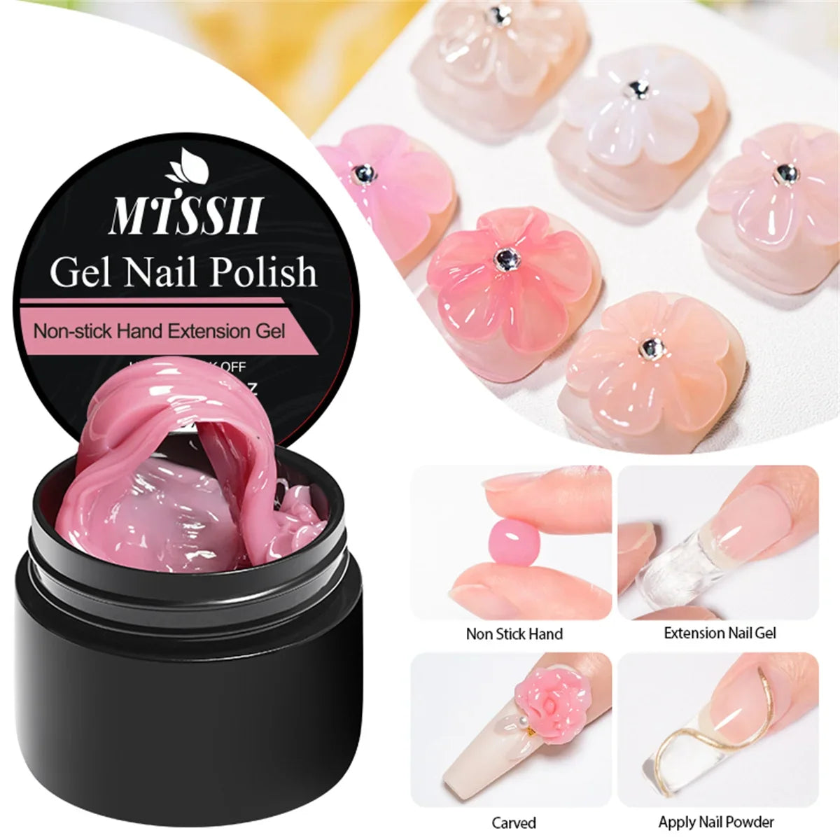 Set of 2/3 clear non-stick gel nail extension kits by Blushimmer, featuring UV/LED 3D shaping, sculpting, and carving gel for manicures.