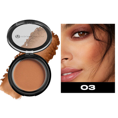 Blushimmer silky matte bronzer and contour powder palette with 3D face shaping and nose shadow for long-lasting makeup.