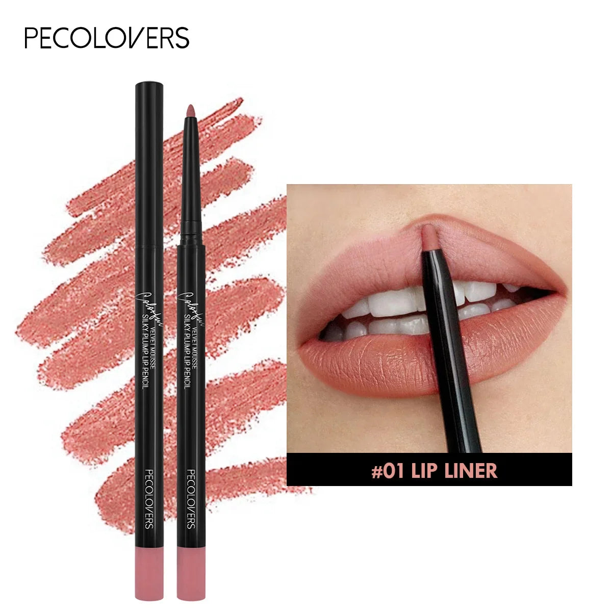 Blushimmer waterproof matte lipliner pencil in red, showing the pencil tip and swatch of lip contour tint for long-lasting, moisturizing lips.