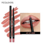 Blushimmer waterproof matte lipliner pencil in red, showing the pencil tip and swatch of lip contour tint for long-lasting, moisturizing lips.