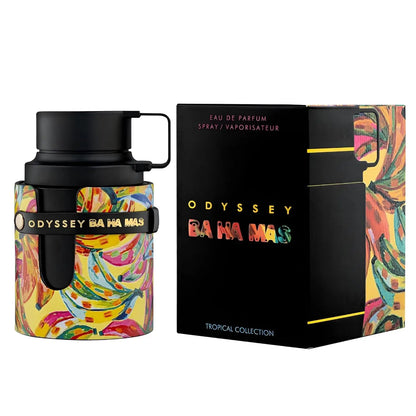 Blushimmer Armaf Odyssey unisex Eau De Parfum spray with fruity, aquatic, woody notes in a 3.4 oz bottle, tropical fragrance collection