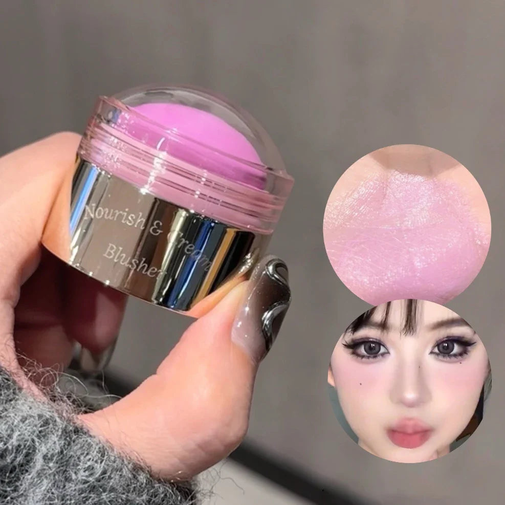 Blushimmer creamy purple blush stick with peach pink tint, soft face blush for brightening and contouring, Korean makeup.