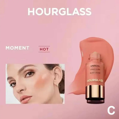 Blushimmer Lasting Natural Liquid Blush in 6 matte colors, Korean hourglass design, multifunctional rouge stick with sleek packaging.