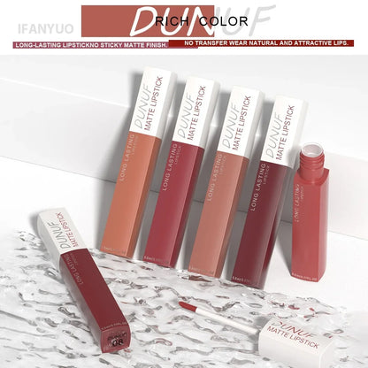 Dark purple liquid lipstick by Blushimmer featuring a matte velvet finish, long-lasting, waterproof, and resistant to fading.