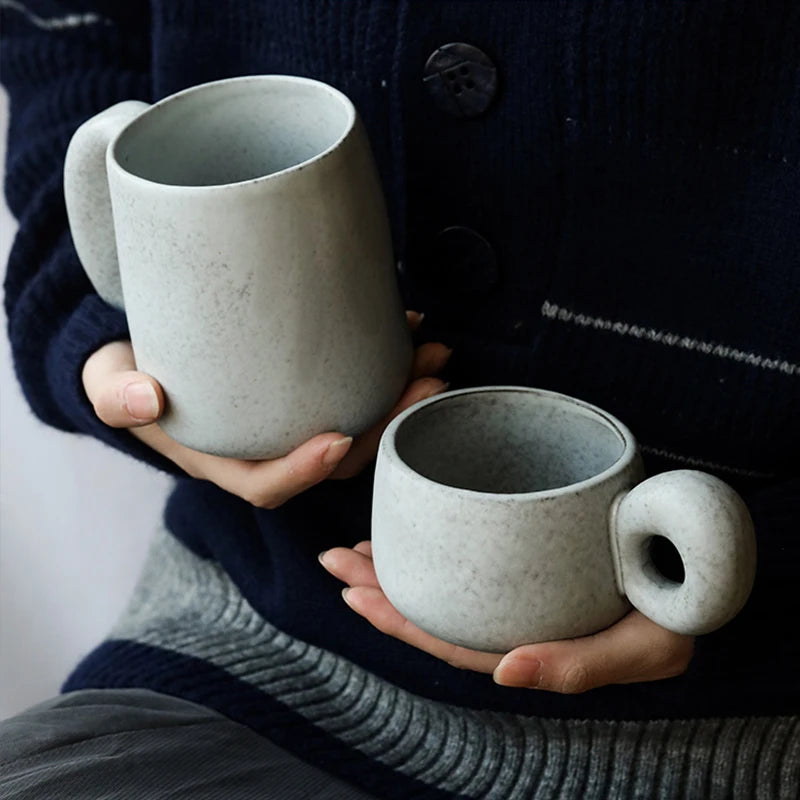 300/600ml Japanese Stoneware Retro Coffee Mug Breakfast Milk Oatmeal Cups Office Couple Water Mug Design Style Mug Birthday Gift