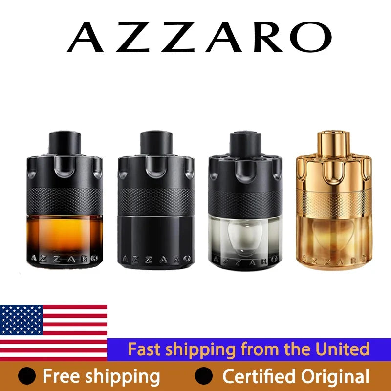 A scent bottle of Azzaro The Most Wanted Parfum Intense, spicy woody men's perfume by Blushimmer, 100ML luxury cologne with pheromones.