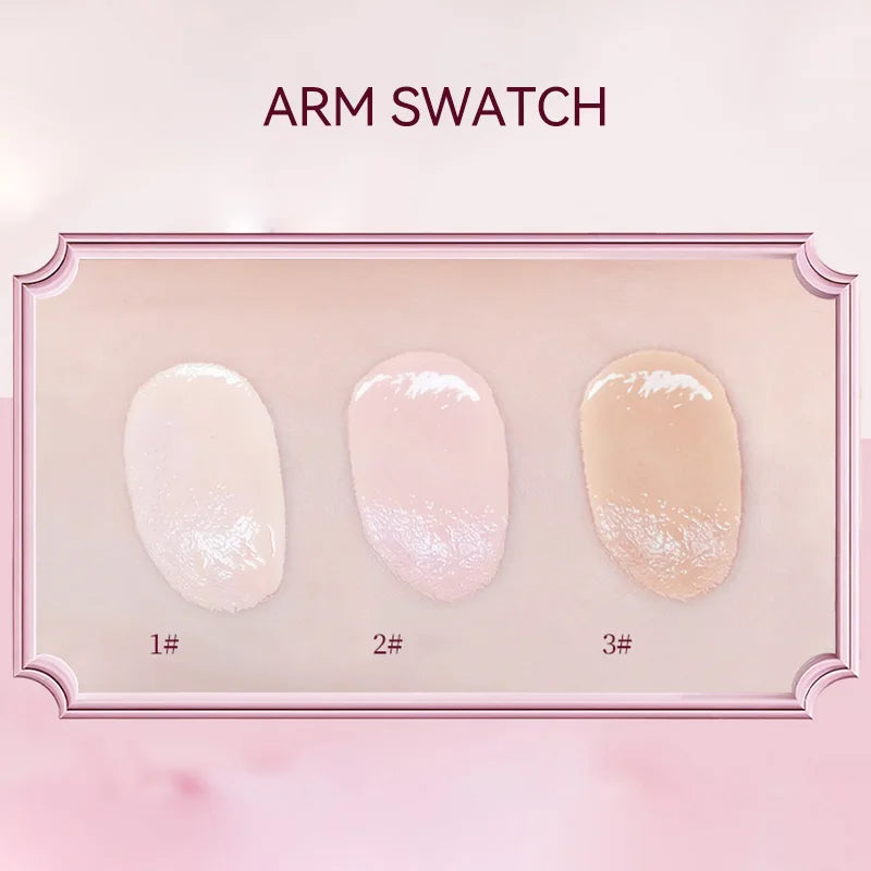 Blushimmer Hua Yin Ji Brightening Concealer on fair skin with natural nude makeup, pink tones, and floral accents.