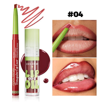 Blushimmer 3-piece lip liner and gloss set featuring dual-ended lipstick and smooth, buildable lip gloss for women.