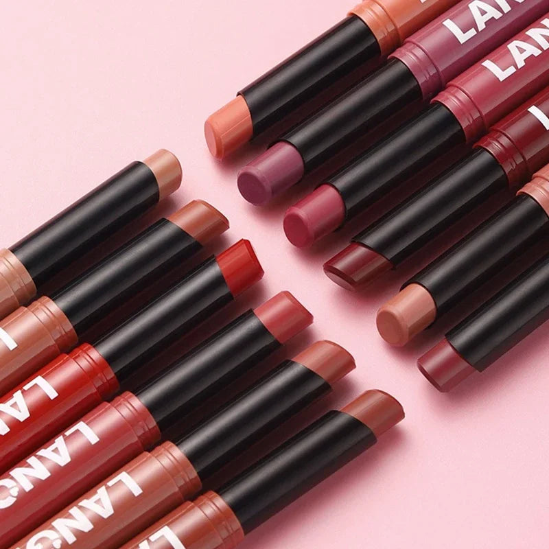 Blushimmer 12-color matte lipstick set featuring long-lasting, waterproof velvet finish lipsticks with smooth, non-fading color.