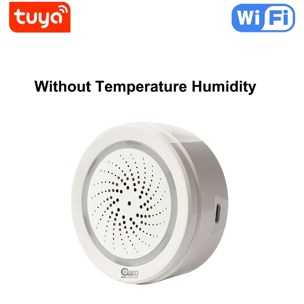 Smart Tuya Wifi Siren Alarm With Temperature Humidity Sensor Trigger alarm Make Sound And Light