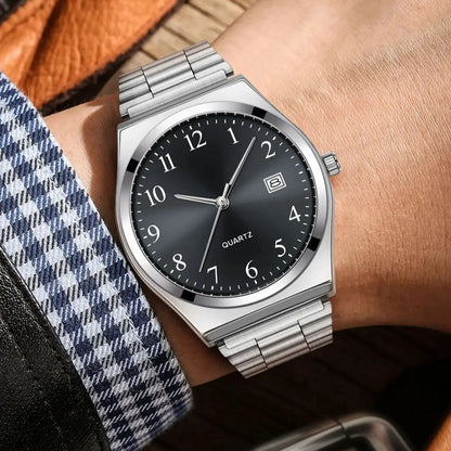 Lucky Fox minimalist stainless steel wristwatch with black dial, stylish design, and precise timekeeping for everyday wear