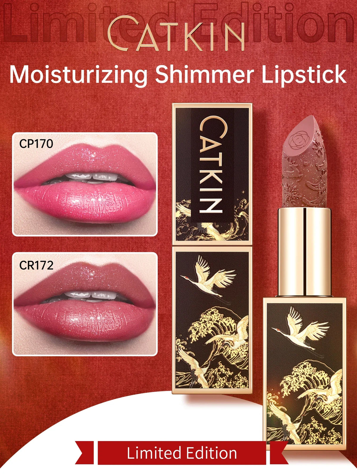 Blushimmer CATKIN velvet matte lipstick in a sleek tube, showcasing a smooth, creamy, hydrating satin finish for long-lasting wear.