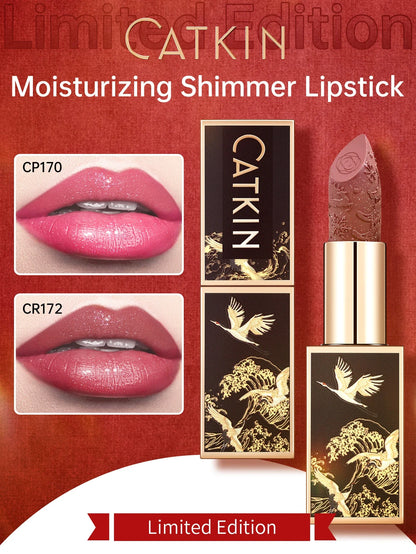 Blushimmer CATKIN velvet matte lipstick in a sleek tube, showcasing a smooth, creamy, hydrating satin finish for long-lasting wear.