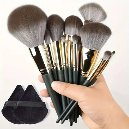 Blushimmer makeup brush set with soft, fluffy foundation, eyeshadow, and kabuki brushes for professional cosmetic application.