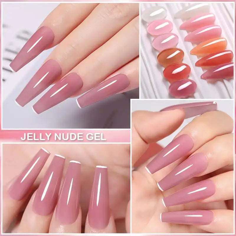 LILYCUTE Blushimmer 6-pack 7ml translucent pink and nude gel nail polish set with soak-off semi-permanent formula for manicures