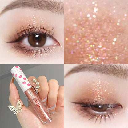 6 Colors Glitter Liquid Eyeshadow Waterproof Pearlescent Shiny Eye Shadow Highlighter Sequins Lying Silkworm Makeup Beauty Tool
